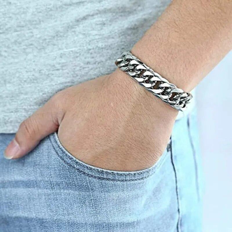 12MM Wide Thick Stainless Steel Bracelet Homme Hand Chain for Men Male