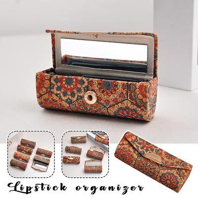 1 Stück Lippenstifthülle mit Spiegel Lippenstifthülle Retro Blumig Holzlippenstiftbox Mini Tragbare Schmuckschatulle Aufbewahrungsbox für Zuhause