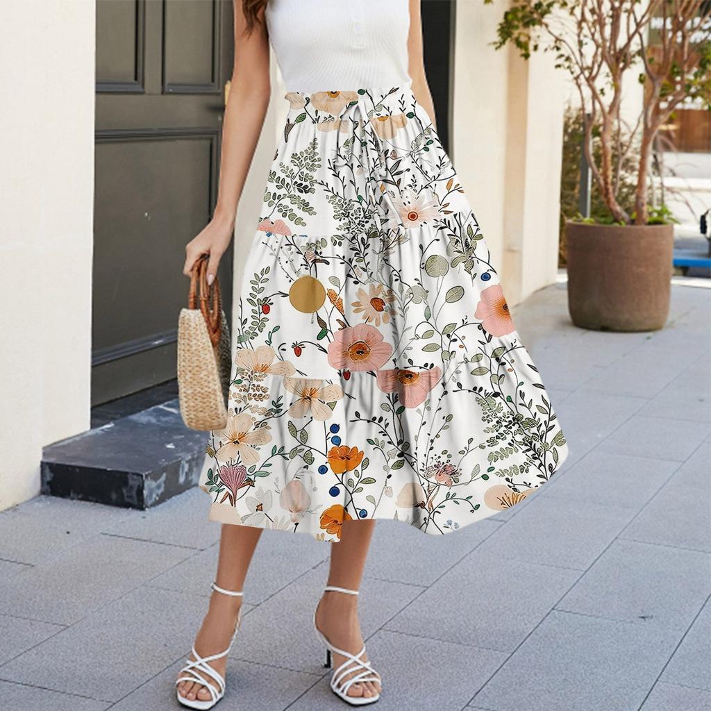 Gonna Maxi da Donna Coulisse Vita Alta Estiva Gonne Lunghe Leggere a Balze Fluide Floreali Plissettate