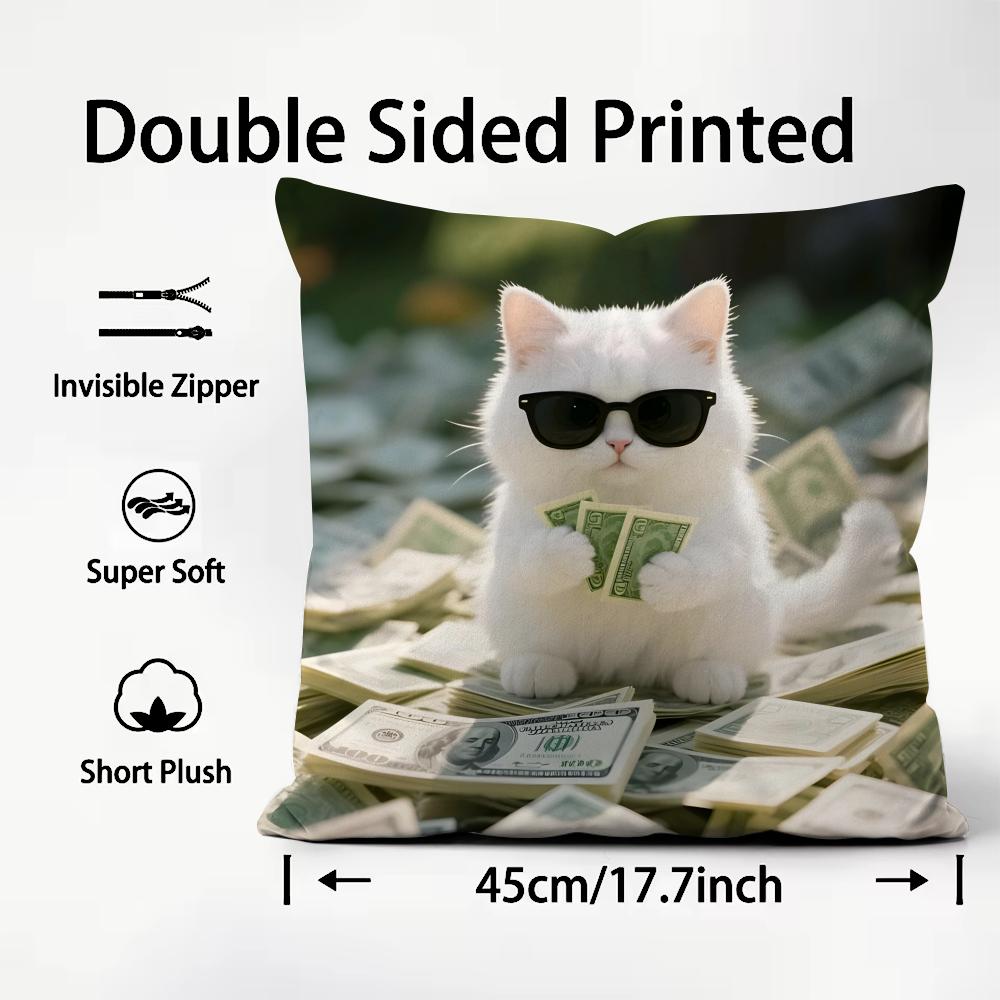 Funny Kitten Cute Cushion Cover Plush Fabric Soft DoubleSided Printed Sofa Warm Winter Home Child Gift Pillow Case