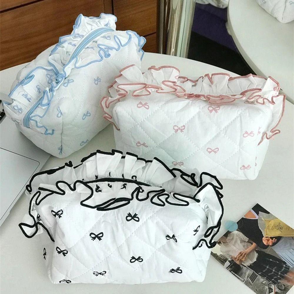 

Bow Print Stationery Storage Bag Flounce Makeup Lipstick Bag School Office Supply синій