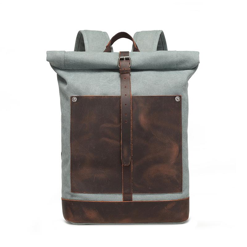 

Рюкзак мужской дорожный компьютерный рюкзак студенческий ретро дорожная сумка для книг масляный вощеный холст синий