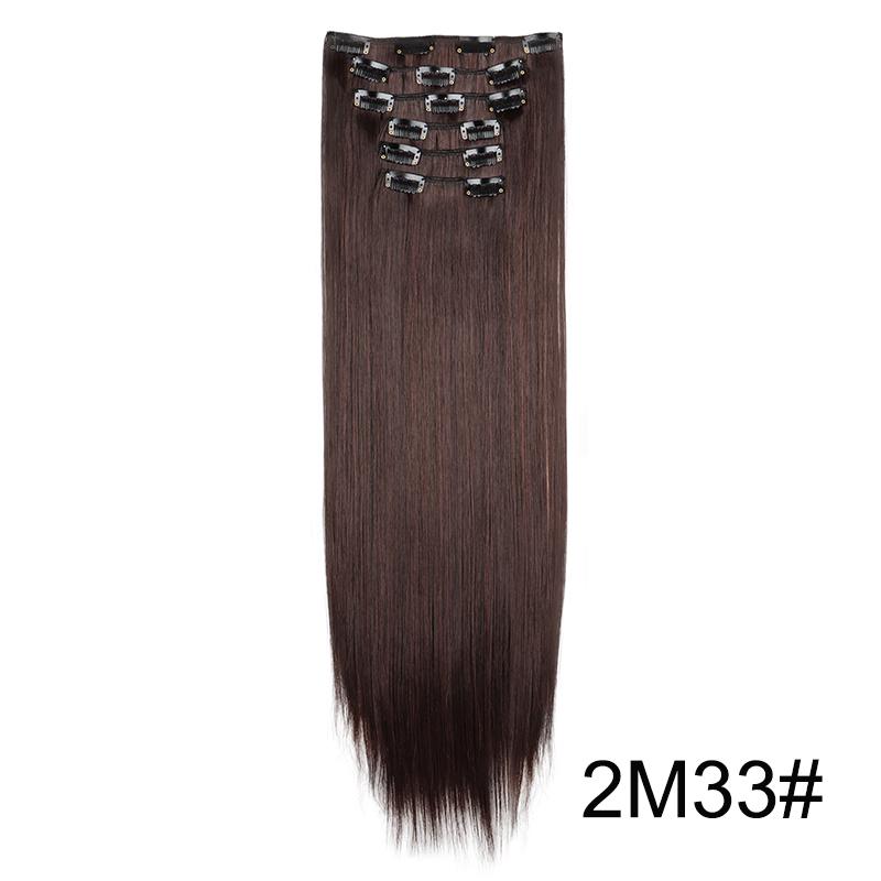 Synthetic 6pcs/set Long Straight Clip-in Hair Extension Invisible Seamless Extension Black Brown Hairpiece for Women 2028