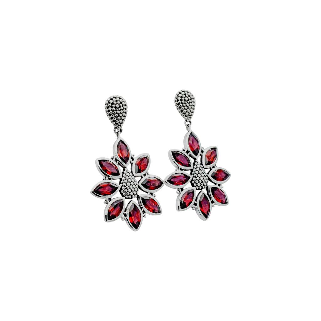 Garnet Flower Earrings: 925 Sterling Silver Dangle Jewelry