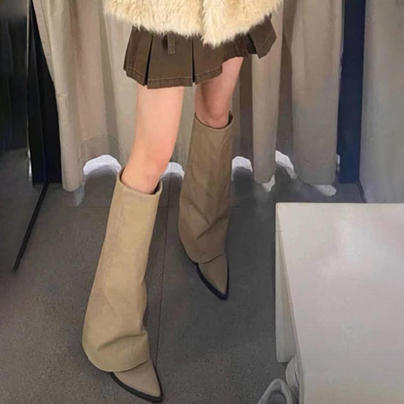 Women's Flat Pointed Toe Fashion Boots 2026 New Casual Designer Party Motorcycle Gothic Boots Walking Knee High Boots Women