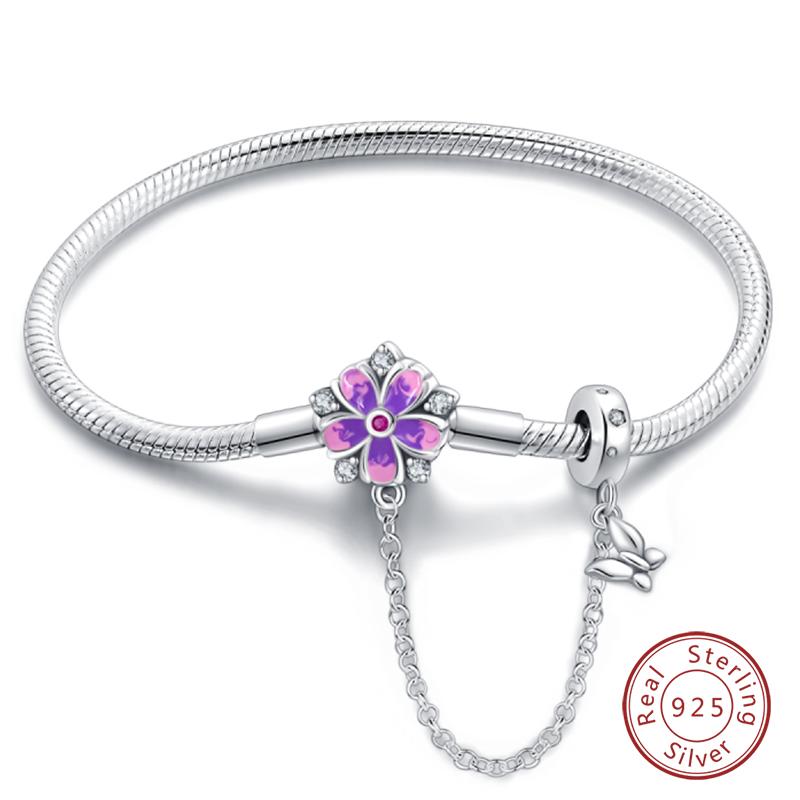 Bracciale Argento 925 Originale 17-20CM Stella Luna Sole Quadrifoglio Zircone Verde Bracciali Adatti Fai da Te Ciondoli Gioielli Compleanno Regali