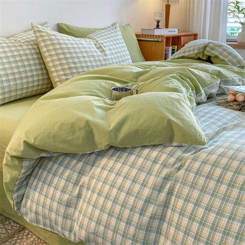 

200X230См 4шт Хлопковая ткань Простыня на резинке Постельный набор Однотонный Двусторонний Мягкий Набор пододеяльников Маркировка класса А Постельное белье для дома 1.8m-200x230cm 4pcs