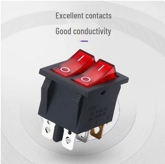 Red/Green 6-Pin Double-Gang Rocker Switch with Light for Electric Griddle/Heater