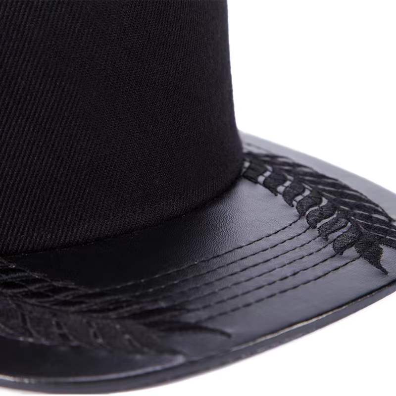 Men PU Leather Wheat Ear Embroidery Baseball Cap Black Sport Hats Street Hip Hop Caps Men Fashion Snapback Hat Trucker Hats