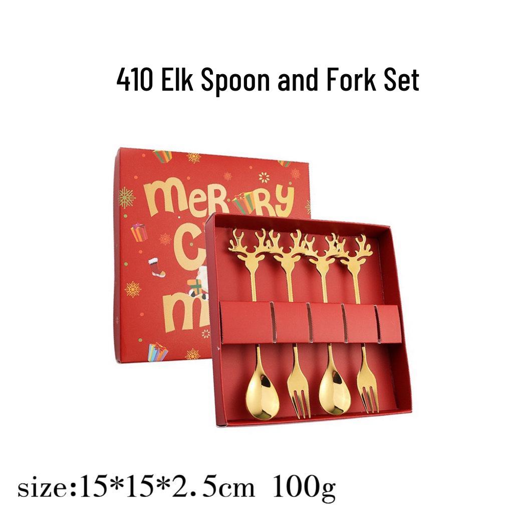 Reindeer-Themed 304 Stainless Steel Coffee and Dessert Mixing Spoon Gift Set In Cute Christmas Box