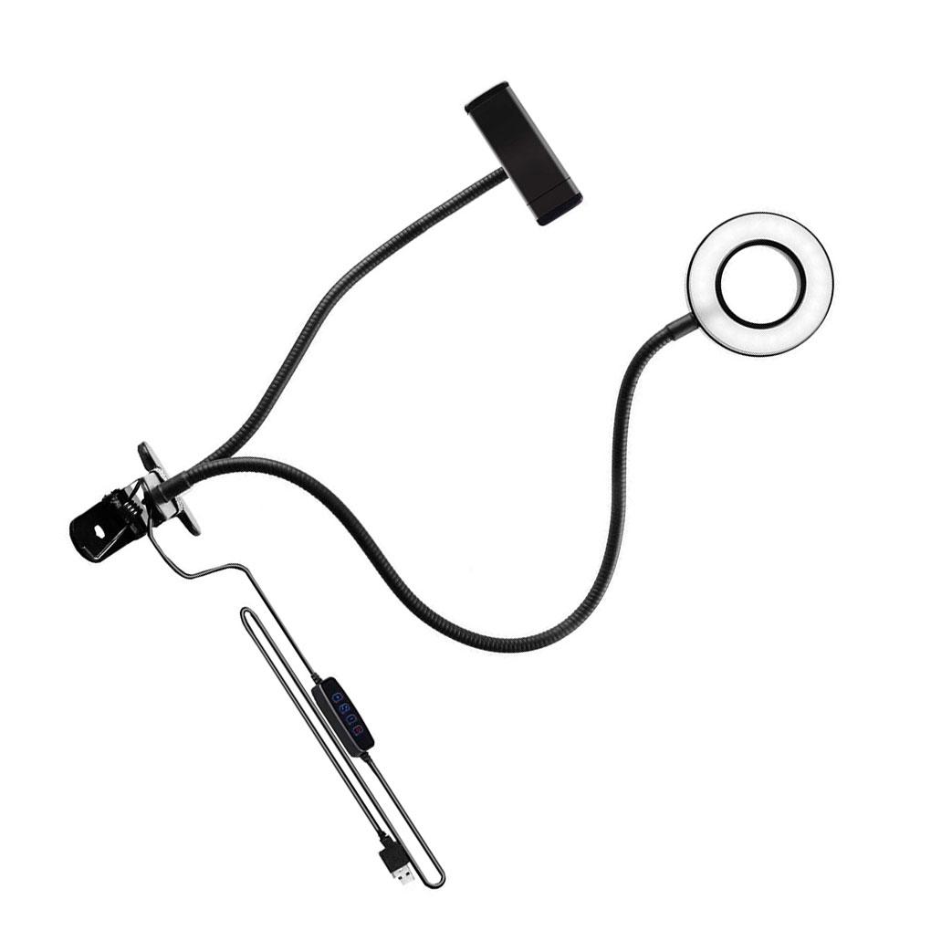 Selfie Flash Ring Light & Mobile Phone Holder Camera Long Arm USB Clip On