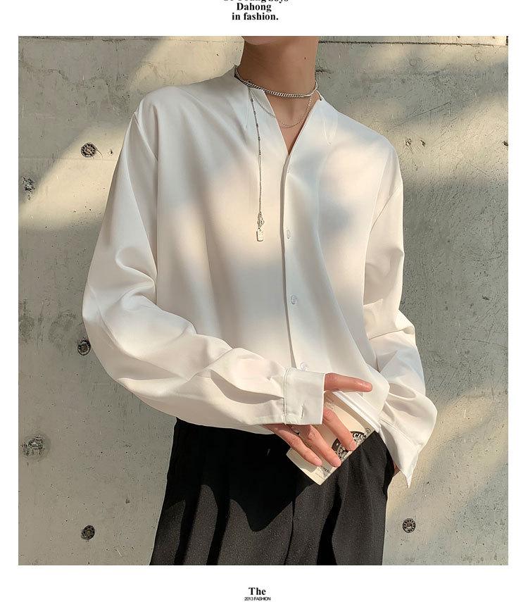 Men's Early Autumn Trendy Korean Ice Silk Long Sleeve Shirt