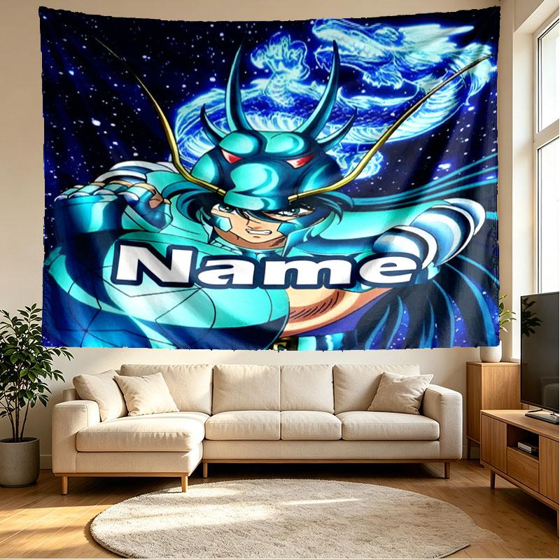Custom Name Personalized Saint Seiya Print Tapestry, Wall Art Decor, Bedroom, Dorm, Apartment, LivingRoom, Party Backdrop, Gift for Birthday