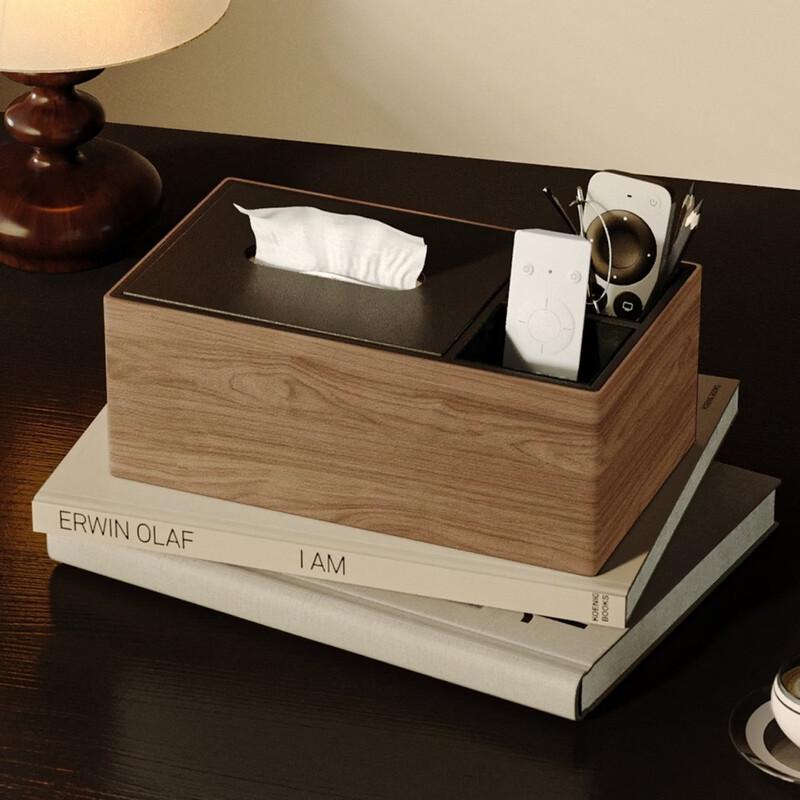 Wood Grain Tissue Box with Compartment