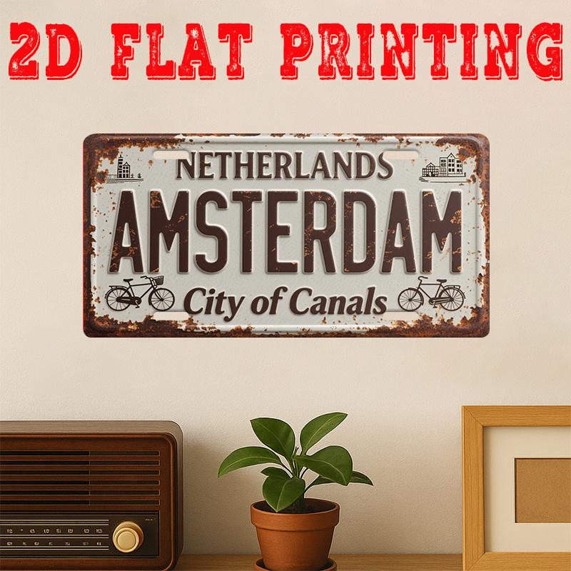 

Netherlands Amsterdam City of Canals D Flat Printing License Plate Style Metal Tin Sign Bicycle Themed Decorative Aluminum S 15x30cm(5.9x7.8inch)