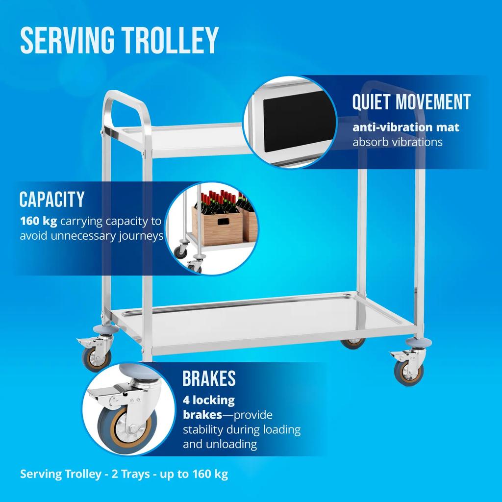 Stainless Steel 2-Shelf Catering Cart