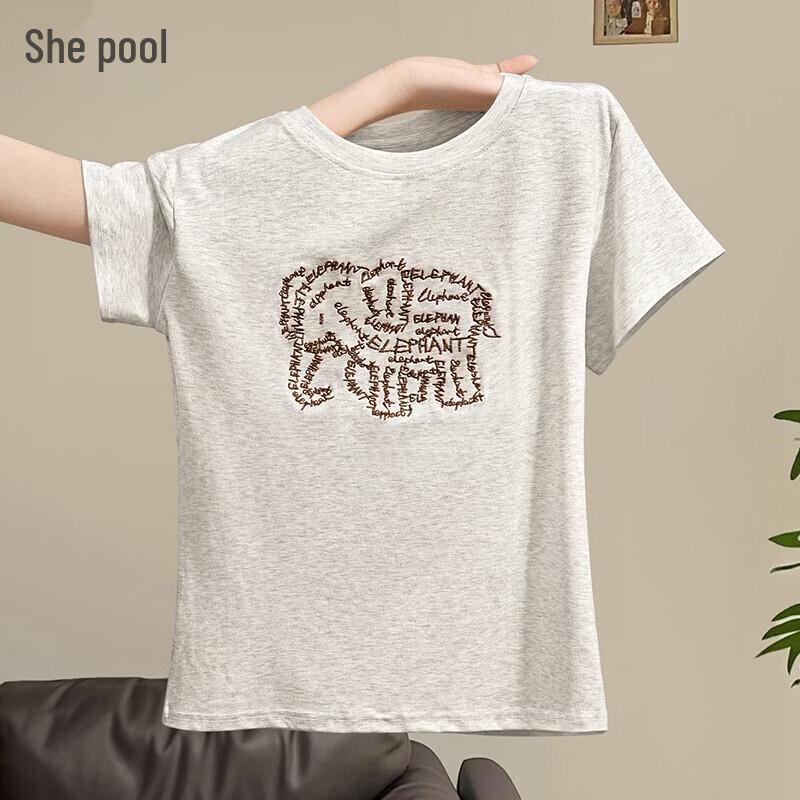 Women s Casual Embroidered Round Neck T-Shirt S