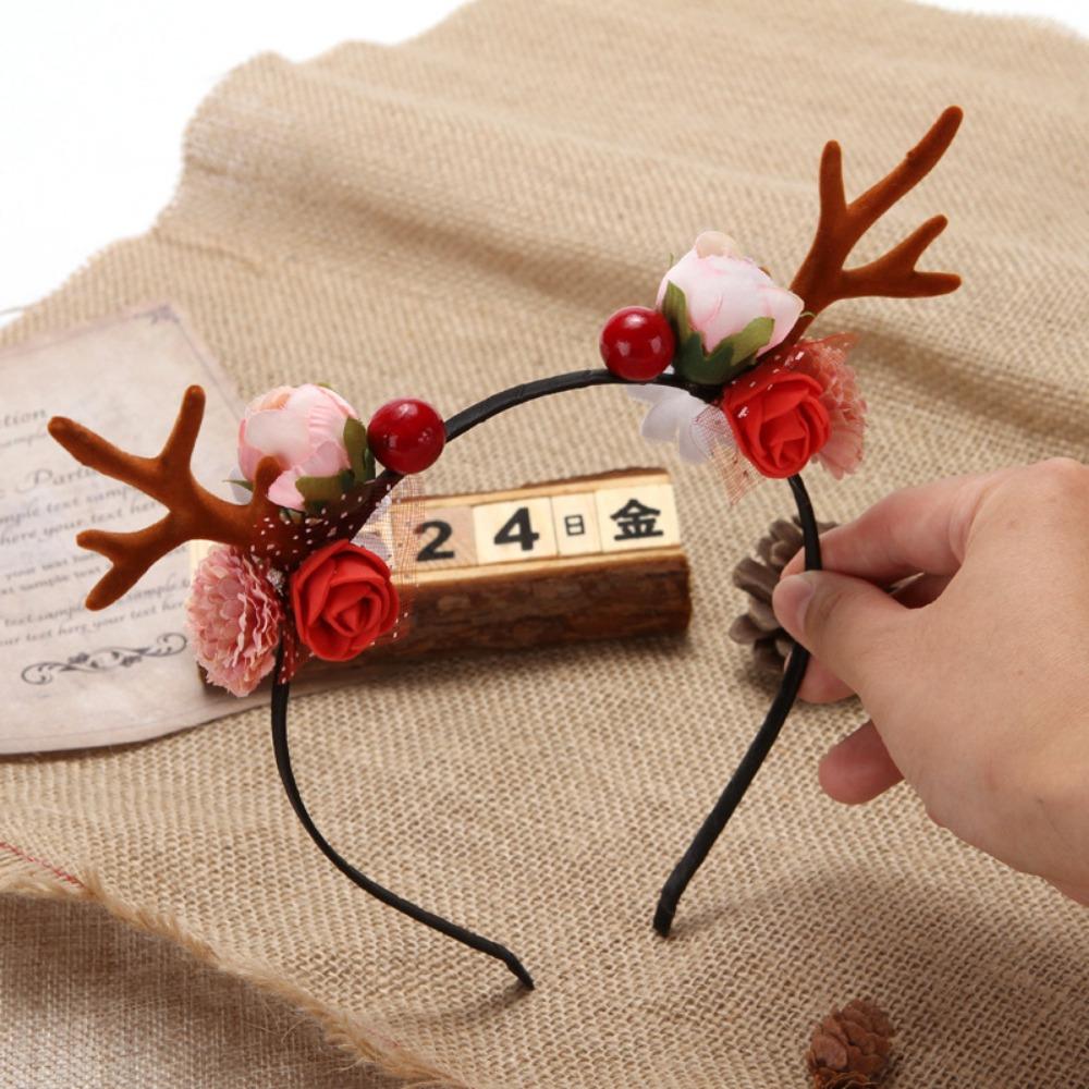 Christmas Small Antler Headdress Sweet and Lovely Sentie Children's Headband Simulation Flower Moose Net Red Hair Band