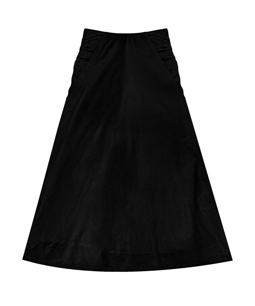 Teulimingbeodeu Shirring Layered Long Skirt [ Black ]