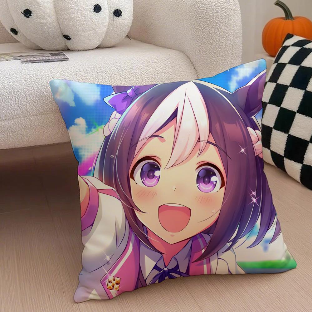 Cheerful Anime UUmamusume Pretty Derby Cushion Cover Throw Pillow Cover Hidden Button Durable Polyester Chair Cushion
