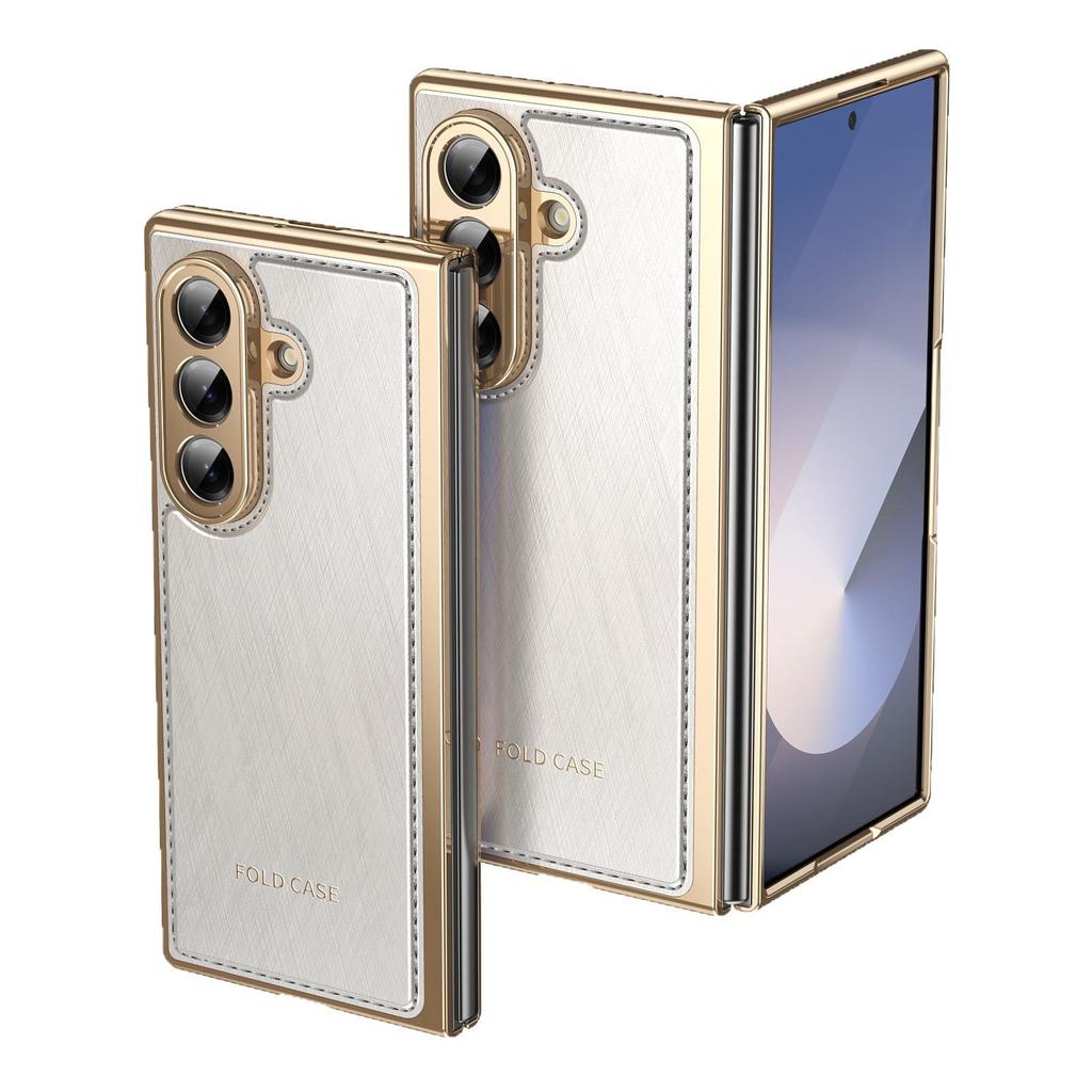 Gold Thread Texture Folding Electroplated Leather Case for Samsung Z Fold7 