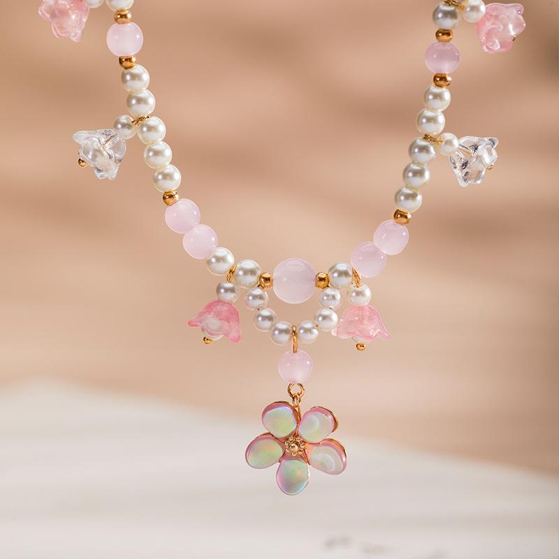 Retro Ethnic Style Necklace Chinese Style Beaded Flower Choker Natural Stone Prayer Necklaces Women Cheongsam Necklace Jewelry