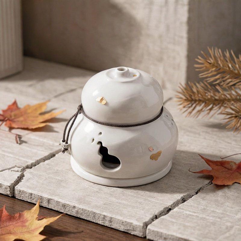 Zen Style Ceramic Gourd Incense Burner for Coil and Agarwood Incense, Home Tea Ceremony Burner