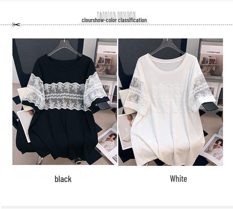 Plus Size Slimming Loose Mid-Length Short-Sleeve Women's T-Shirt (200/300/350 Jin) 