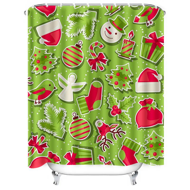 Tu Christmas Shower Curtain Festive Holiday Decor Merry Xmas Pattern Waterproof Bathroom Set Holiday Home Decor Red Green Reinde