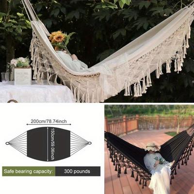 1pc Tassel Hammock - Leisure Canvas Indoor Hammock Chair, for Outdoor Camping & Travel D Printer Accessories Hammock Stand Only