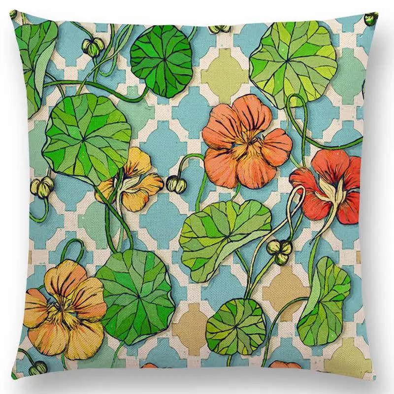 New Full Of Vitality Leaf  Flower Kingdom Beautiful Floral Painting Retro Gorgeous Cushion Cover Sofa Throw Pillow Case