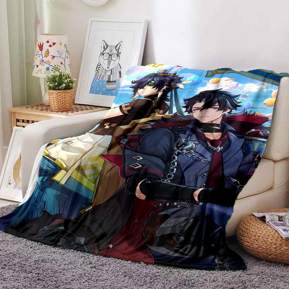 1Pc Genshin Impact Blanket Soft Comfortable Polyester Blanket Four Seasons All Season Blanket Bedroom Office Outdoor Use Anime Style Throw Christmas G