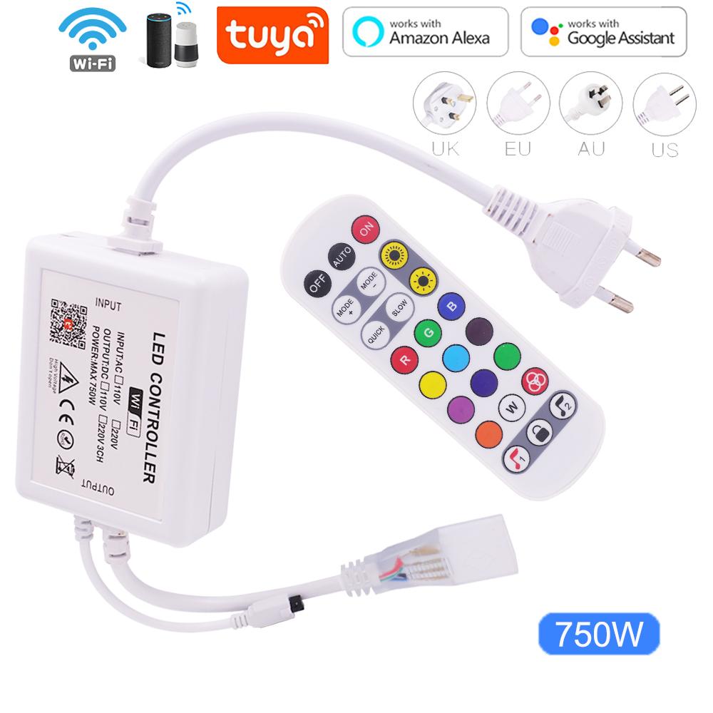 Tuya WiFi RGB Controller 220V 110V 750W 1500W Remote App Music Control for 10mm PCB Width RGB LED Strip Neon Tape