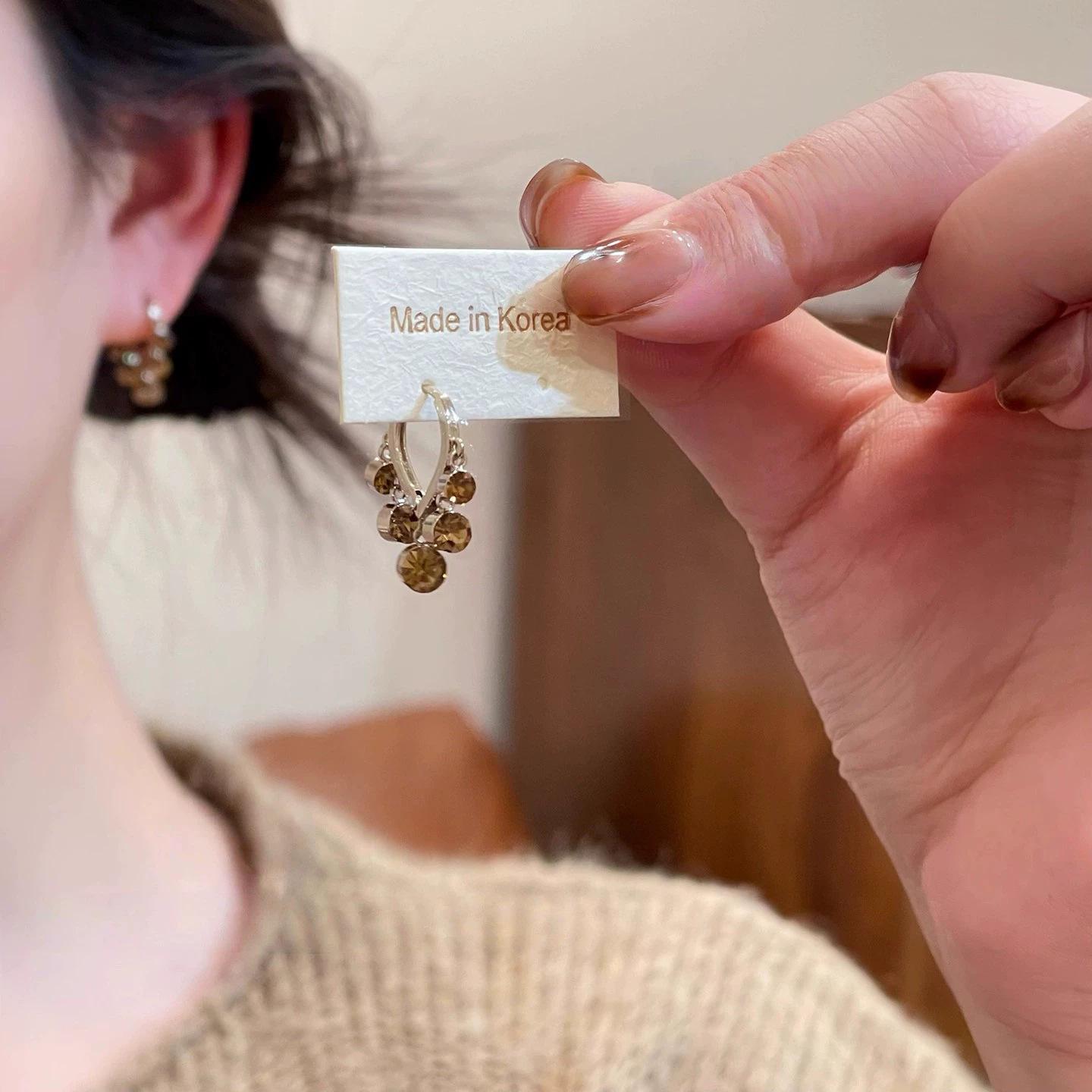 Maillard zircon pendant, fringed ear buckle, explosive earrings, unique coffee earrings accessories.