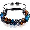 8MM Blue Tiger's Eye Black Magnet Bracelet Double Layer Handwoven Black Agate Double Row Bracelet Men's