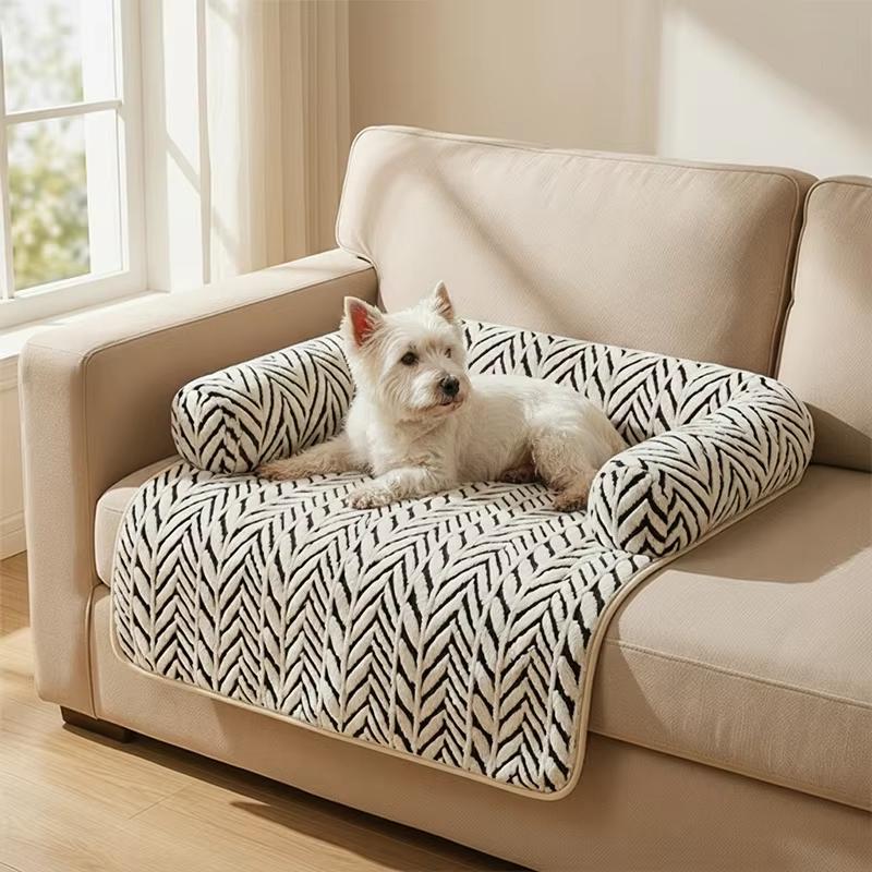 Soft Fluffy Dog Cat Bed Mat with Side Bolsters Non-Slip Bottom Washable Sofa Cushion for Indoor Outdoor Pets