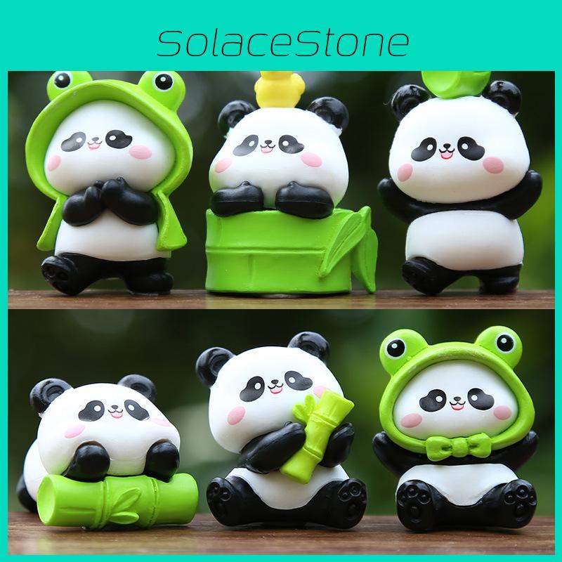 Cute Panda Embracing Bamboo With Frog Headwear Mini Model For Kids And Collectors