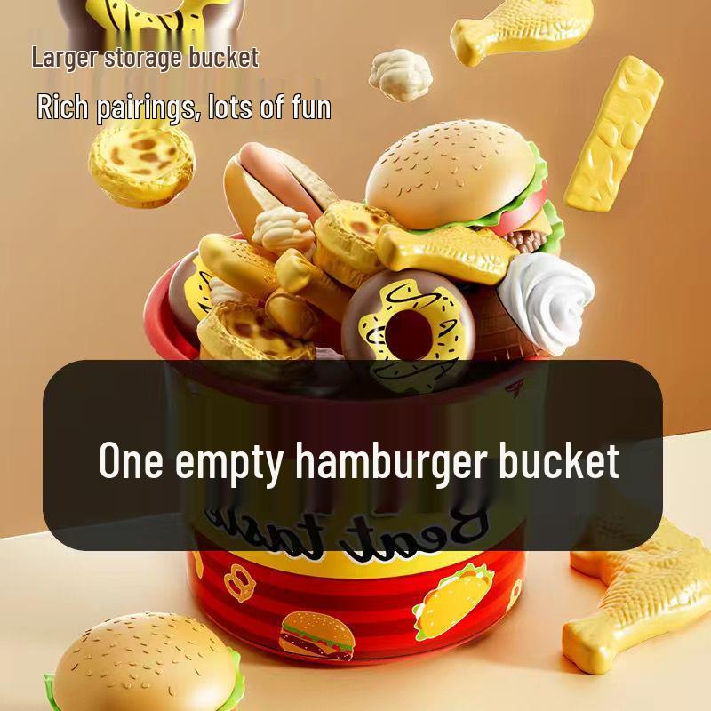 

Kids Pretend Kitchen Fast Food Set: Pizza, Family Bucket, Hamburger, Fries, Egg Tart.