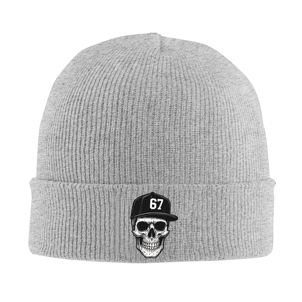 67 Skull Halloween Brainrot Meme Six Seven Skeleton Knit Hat Vintage Caps Male Hippie Beanie Hats Spring Elastic Bonnet Hats