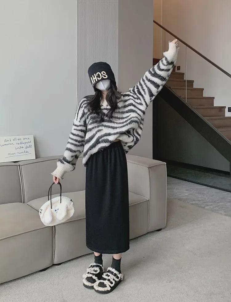 Gonna da Donna a Coste A-line - Autunno/Inverno 2023, Vita Alta, Vestibilità Slim, Stile Coreano