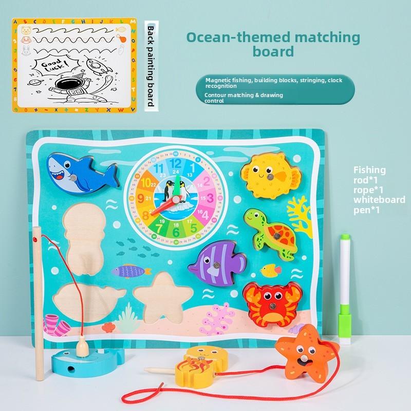 Wooden Fishing Bead Clock Puzzle Board For Toddler Early Education And Brain Development