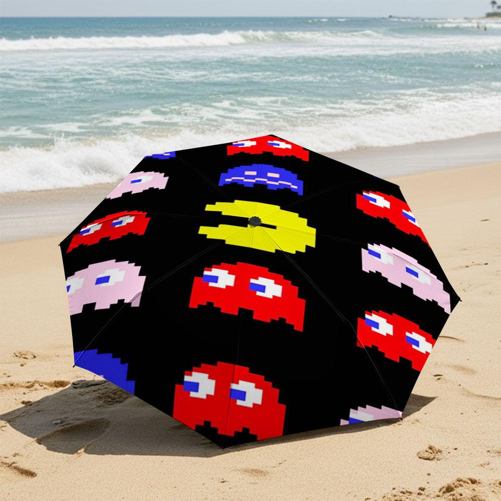 Pac-Man Game Pattern Folding Umbrella Windproof Waterproof Umbrella Outdoor Travel Sunshade Umbrella
