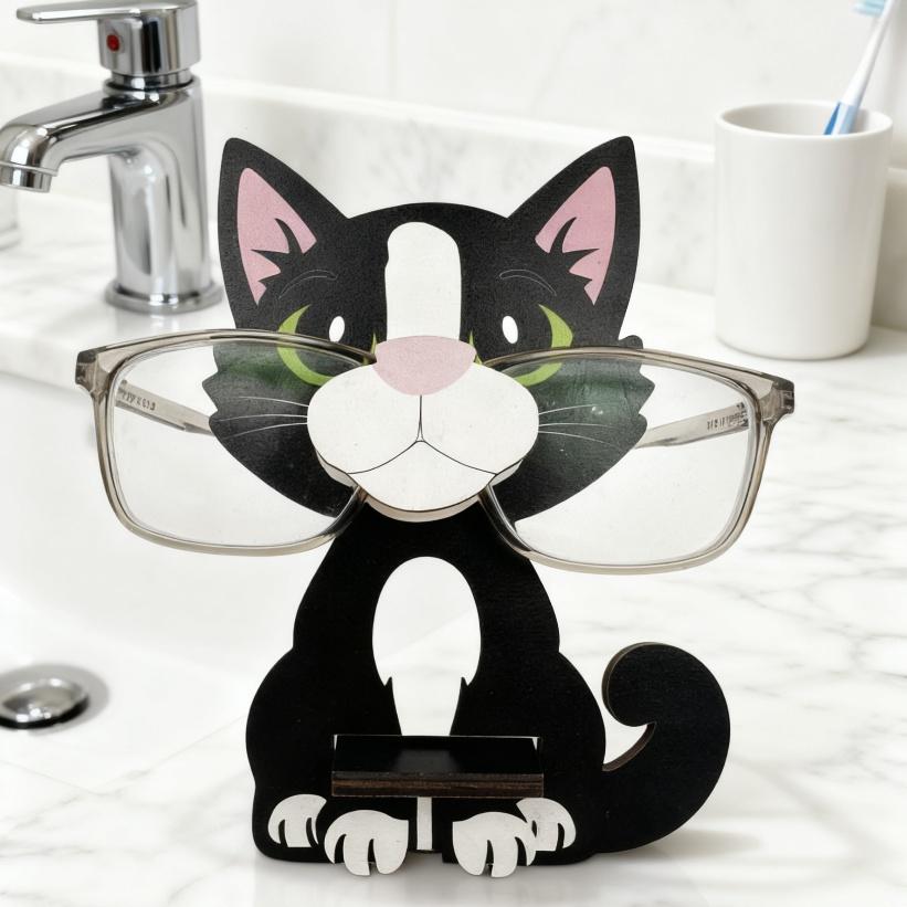 Cute Animal Glasses Frame Cartoon Cat Glasses Frame Glasses Display Frame Sunglasses Frame Hand-carved Home Wooden Decoration 3D
