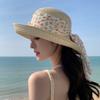 Large Brim Lace Bowknot Straw Hat Breathable Wide Brim Sun Hat Flower Fisherman Cap  Summer