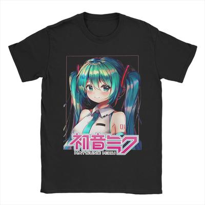 VOCALOID Hatsunes Mikus TShirts Men Women Manga Pure Cotton Tee Shirt Round Collar Short Sleeve T Shirts Plus Size Clothes