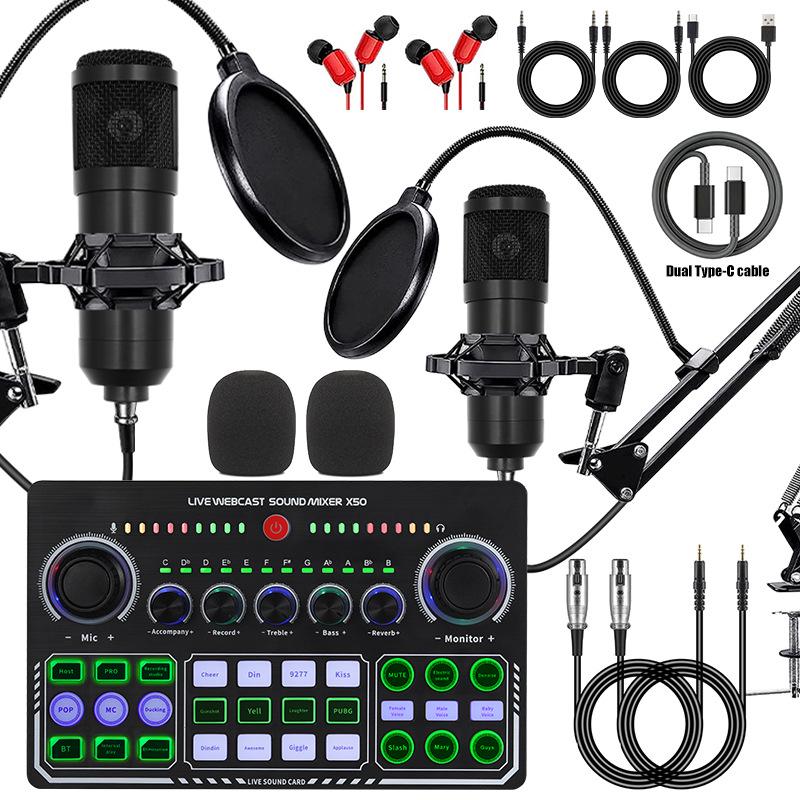 Mobile Phone Sound Card Type-C Converter & Microphone Set for English Podcasting & Live Broadcasts - F998