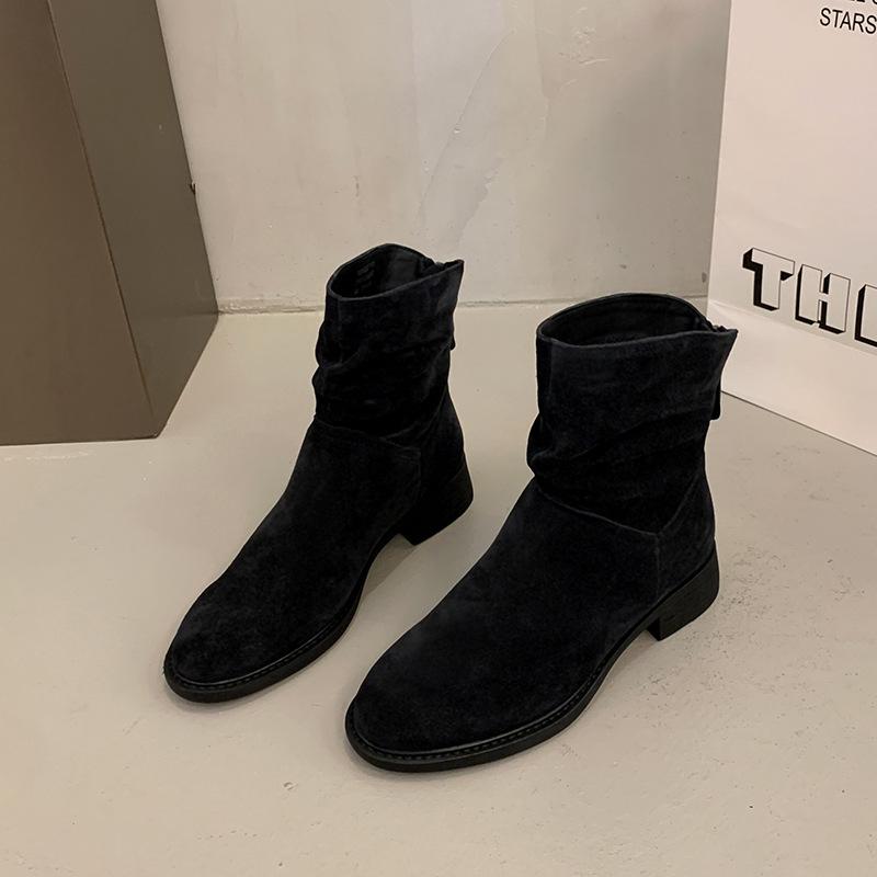 Version behalten~ Star gleiche plissierte Stiefel zum Stapeln 2025 neue dicke Ferse Maillard Mid-Tube Westernstiefel dünne Stiefel