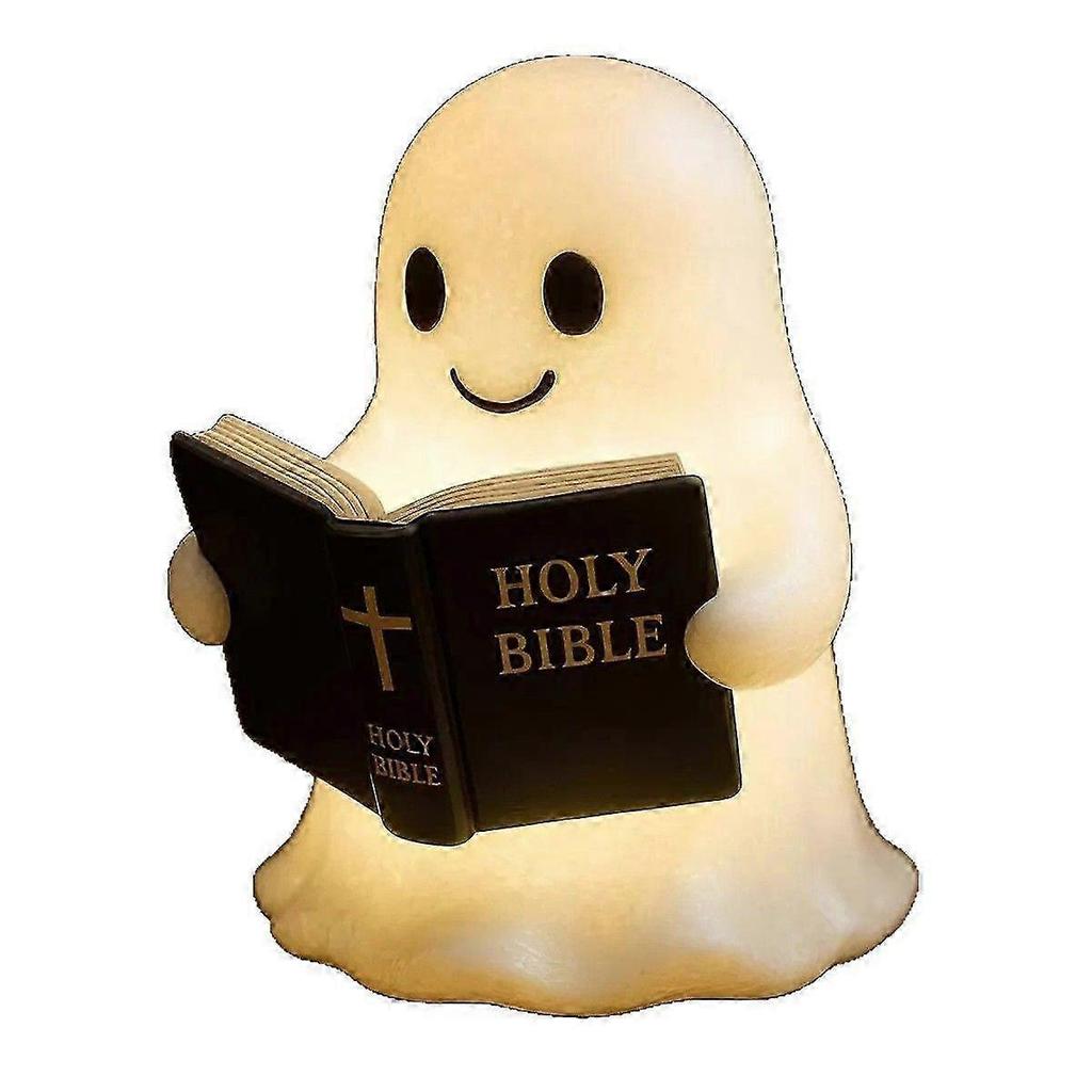 Ghost Reading Book Lamp, Halloween night lamp for books with hot LED, 3D resin decorative figure for bedroom Table, cute and scary gift for book lover