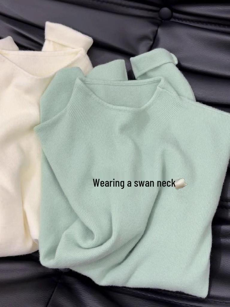Women's Slim-Fit Semi-High Neck Knit Long-Sleeve Top for Autumn and Winter