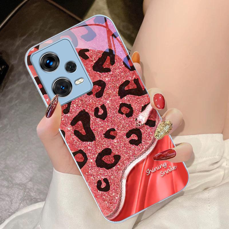 Leopard Sequin Snake For Xiaomi 14 Ultra 13 Lite Redmi Note 13 11 Pro 12 Plus Poco X6 3 Pro F4 6 GT Tempered Phone Case
